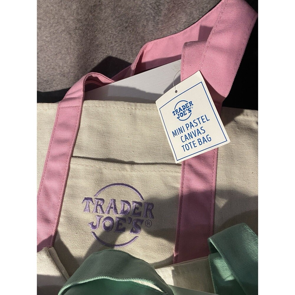 Trader Joe’s Mini Pastel Canvas Tote Bag Set of 4 NWT Limited Edition All Colors - Picture 5 of 8